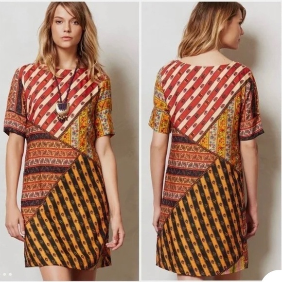 Tanvi Kedia Anthropologie Multi Print Dress Beaded, bohemian style dress, Large - Picture 1 of 7